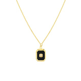 14K Gold Black Enamel Octagon Necklace