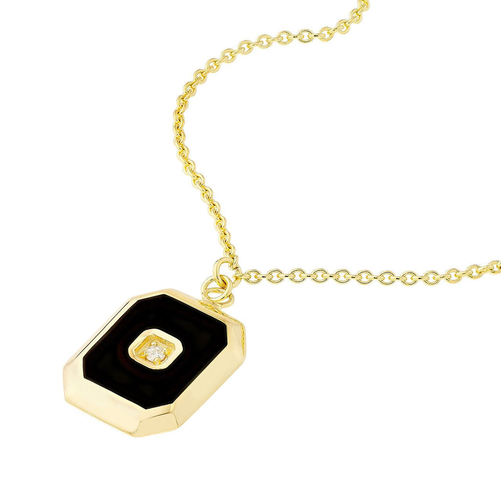 14K Gold Black Enamel Octagon Necklace