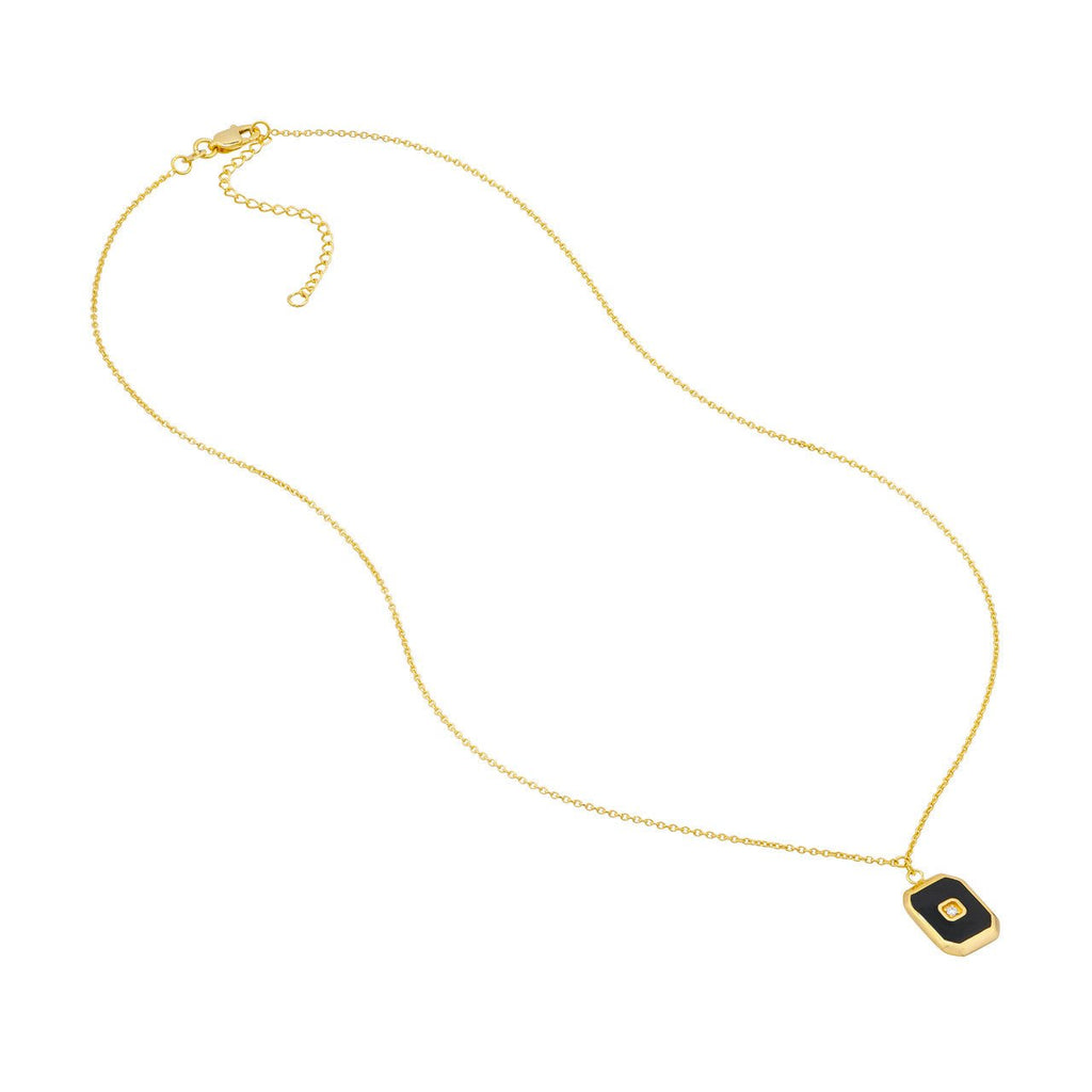 14K Gold Black Enamel Octagon Necklace