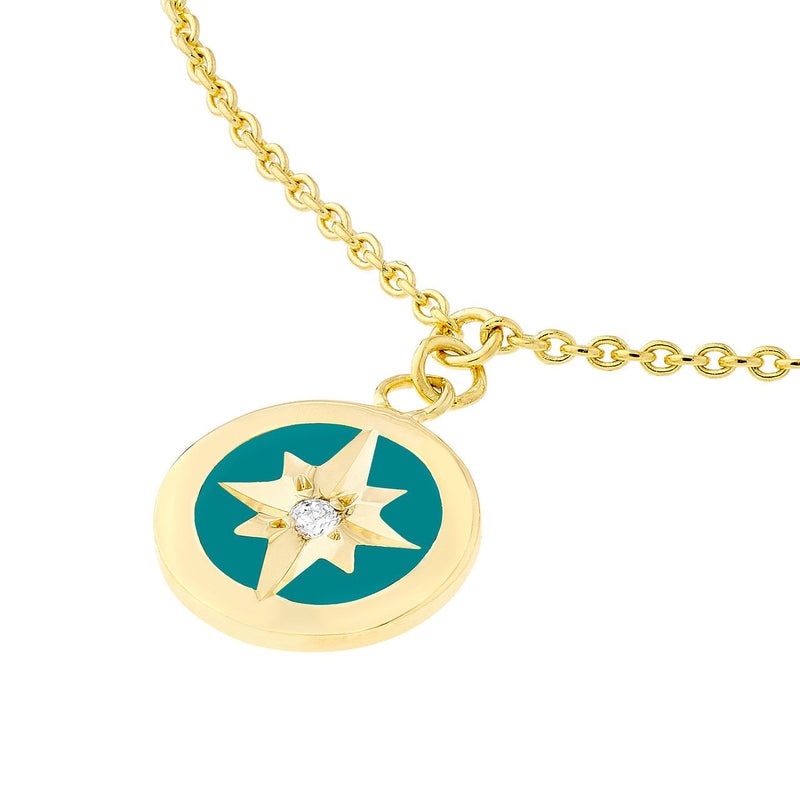 14K Gold Turquoise Enamel Star Diamond Pendant