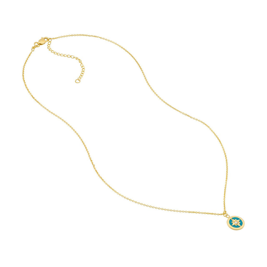 14K Gold Turquoise Enamel Star Diamond Pendant