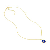 14K Gold Navy Blue Enamel Stars and Diamond Disc Pendant Necklace