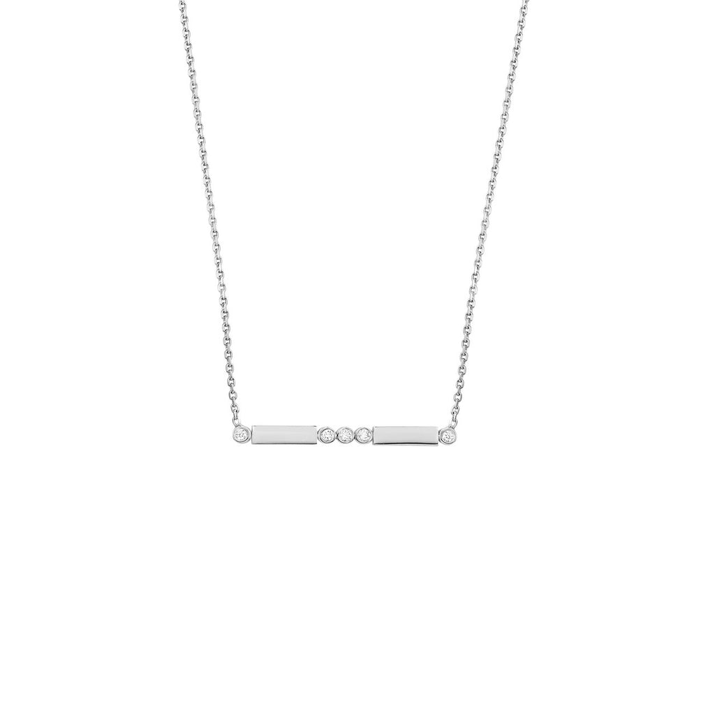 14K Gold Diamond Bezel and Bar Pendant Necklace