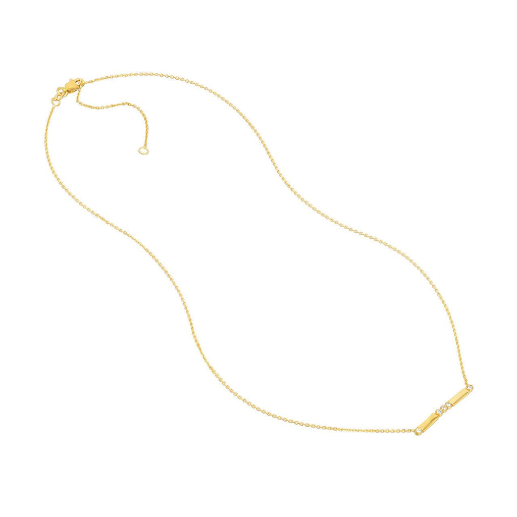 14K Gold Diamond Bezel and Bar Pendant Necklace