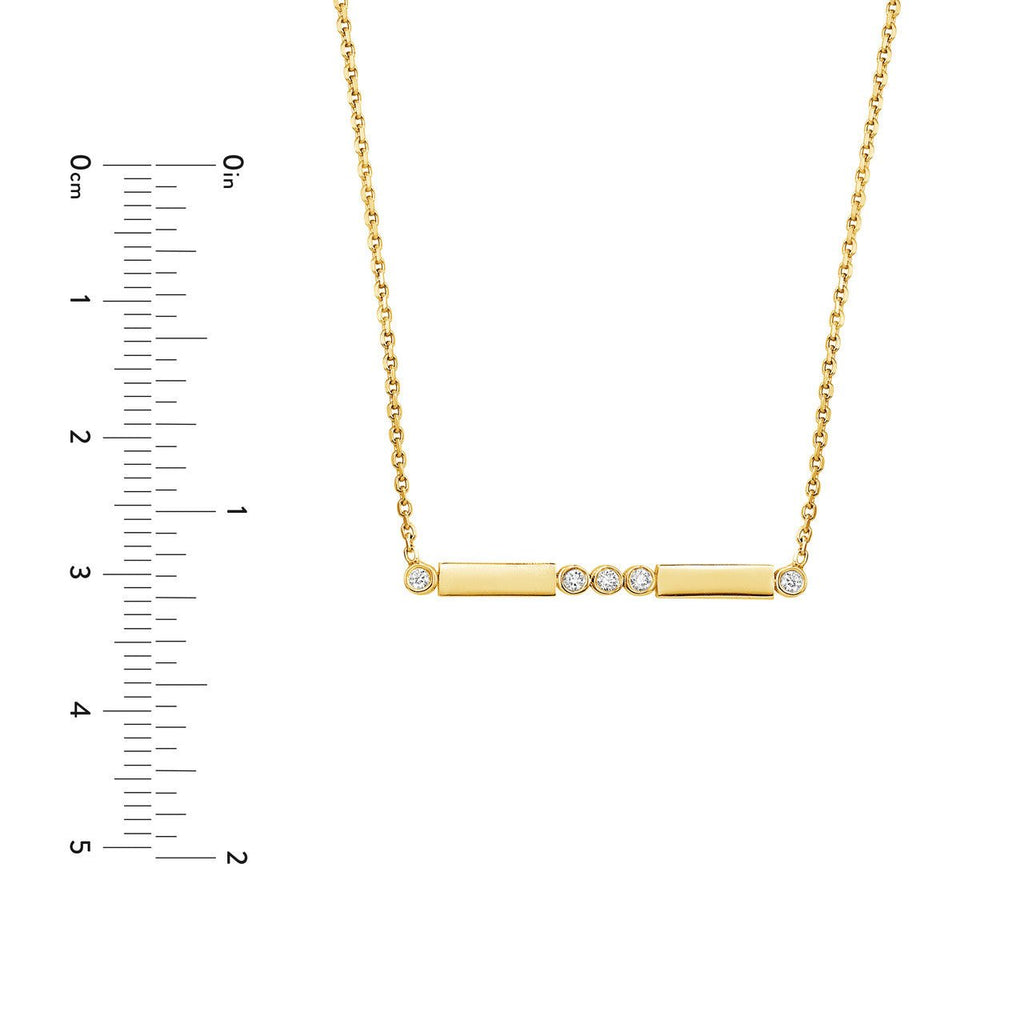 14K Gold Diamond Bezel and Bar Pendant Necklace