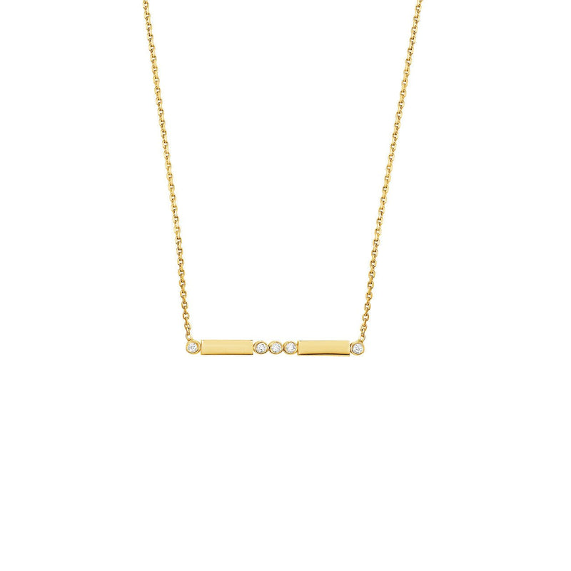 14K Gold Diamond Bezel and Bar Pendant Necklace