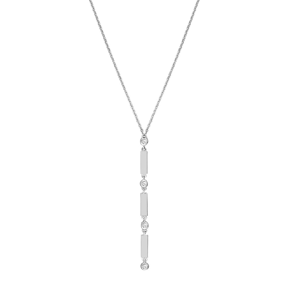14K Gold Mini Bar and Diamond Bezel Lariat Necklace