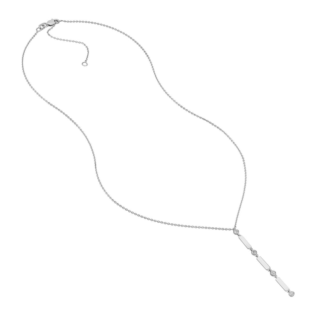 14K Gold Mini Bar and Diamond Bezel Lariat Necklace