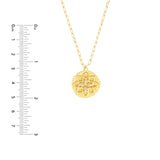 14K Gold Hammered Floral Diamond Plate Pendant Necklace