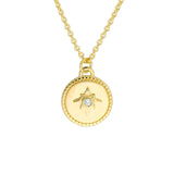 14K Gold Small Diamond North Star Circle Pendant Necklace