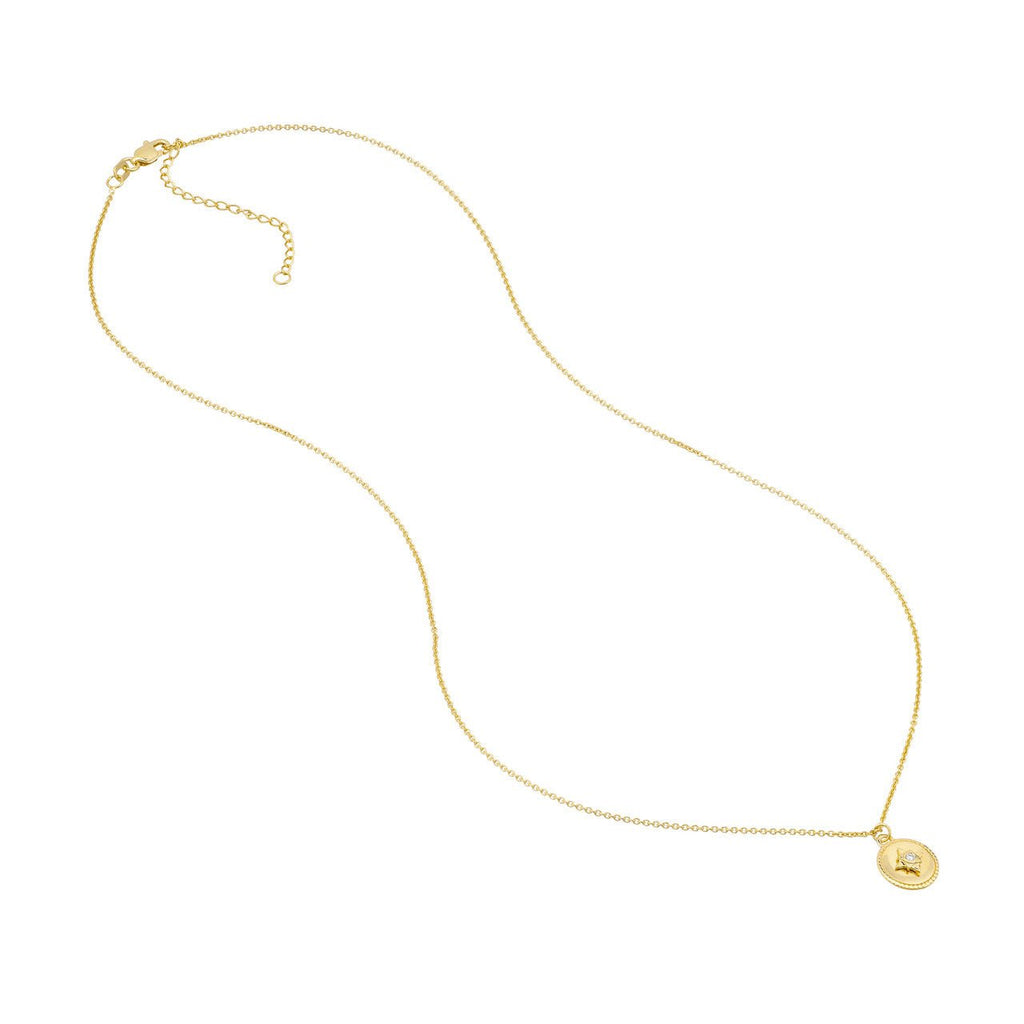 14K Gold Small Diamond North Star Circle Pendant Necklace