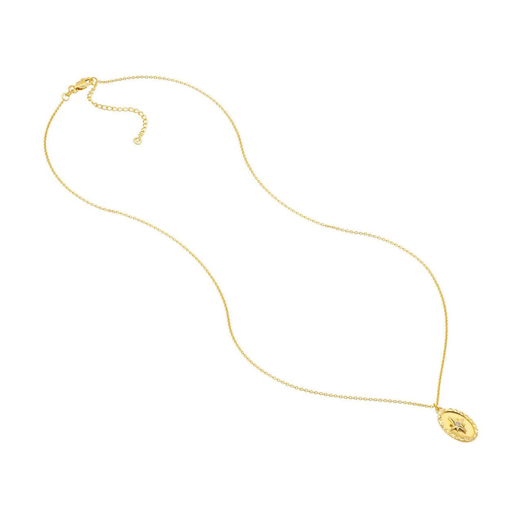 14K Gold North Star Diamond Oval Pendant Necklace