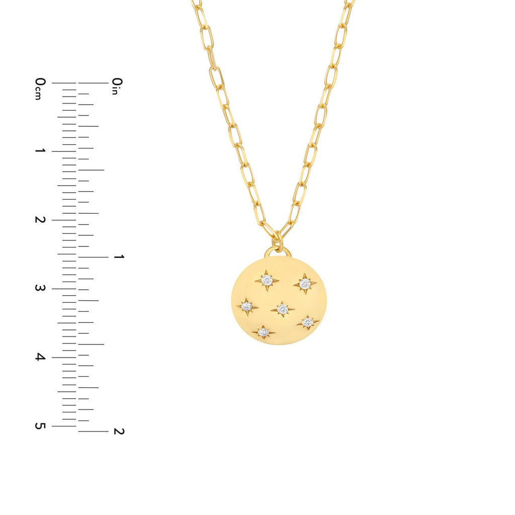 14K Gold Diamond Star Disk Pendant Necklace