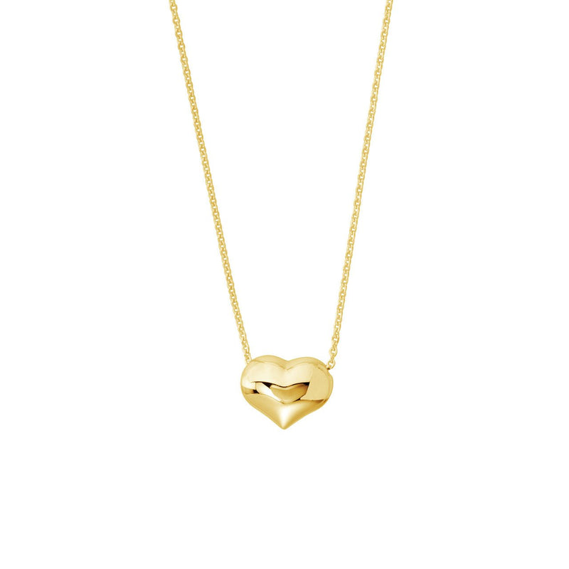 14K Gold Heart Puff Pendant Necklace