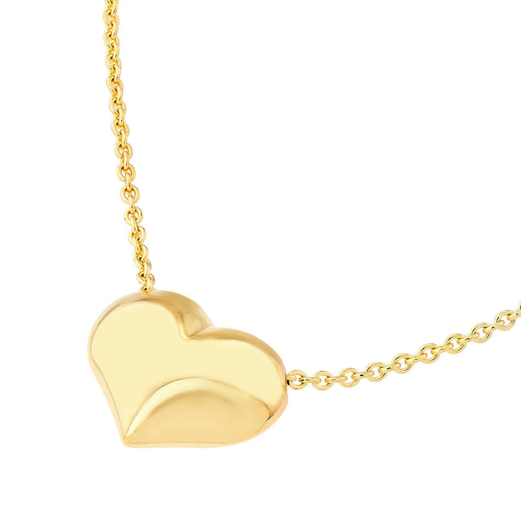 14K Gold Heart Puff Pendant Necklace