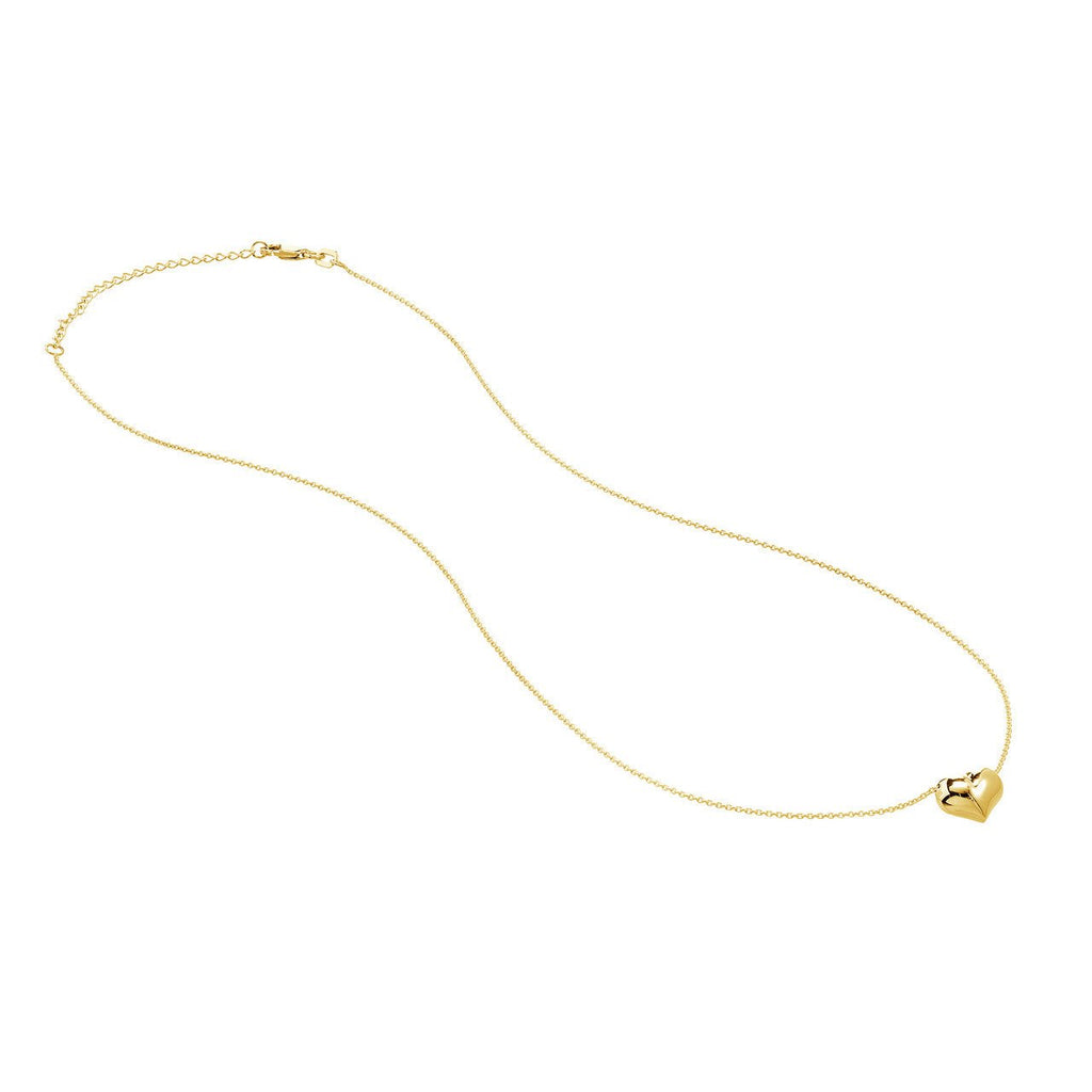 14K Gold Heart Puff Pendant Necklace