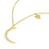 14K Gold Diamond Moon Pendant and Star Charm Necklace