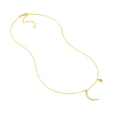 14K Gold Diamond Moon Pendant and Star Charm Necklace