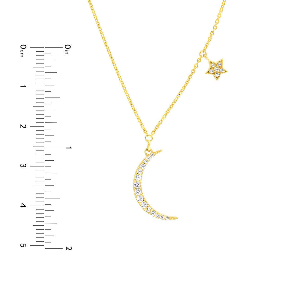 14K Gold Diamond Moon Pendant and Star Charm Necklace