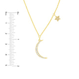 14K Gold Diamond Moon Pendant and Star Charm Necklace