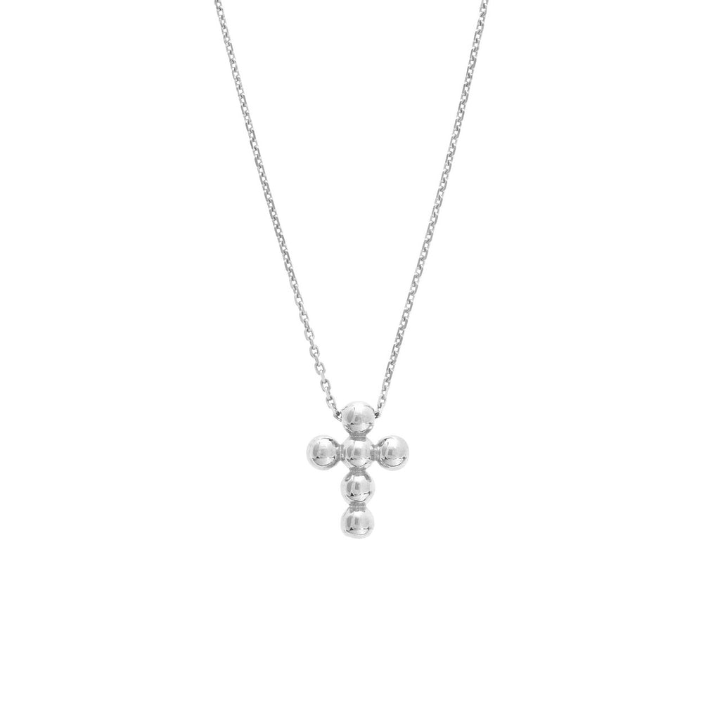 14K Gold Bead Mini Cross Pendant Necklace