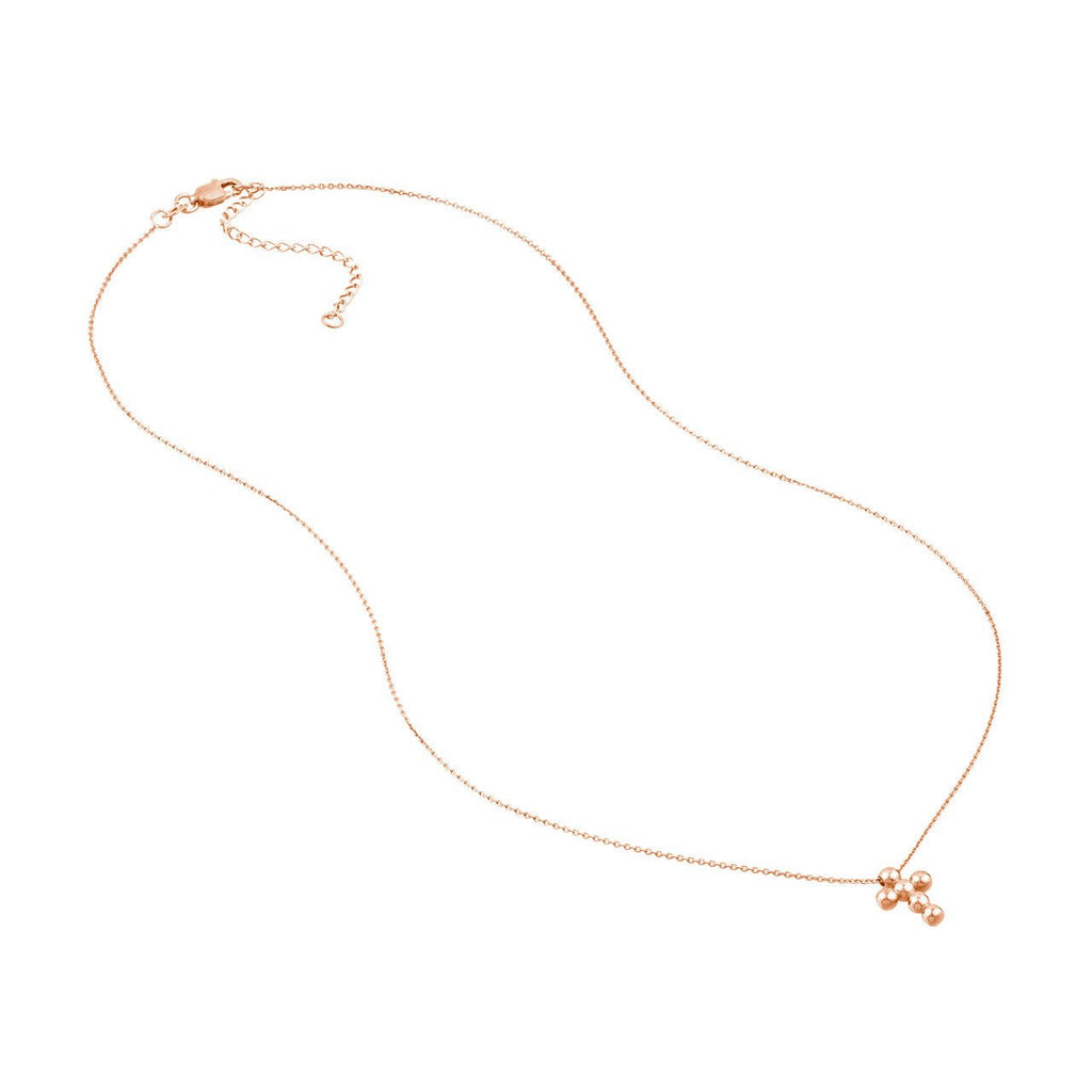 14K Gold Bead Mini Cross Pendant Necklace