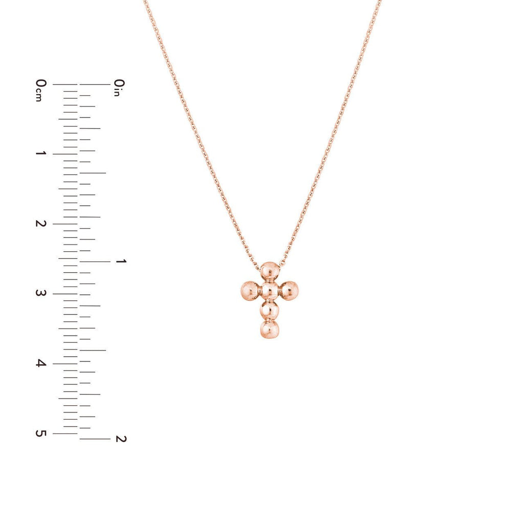 14K Gold Bead Mini Cross Pendant Necklace