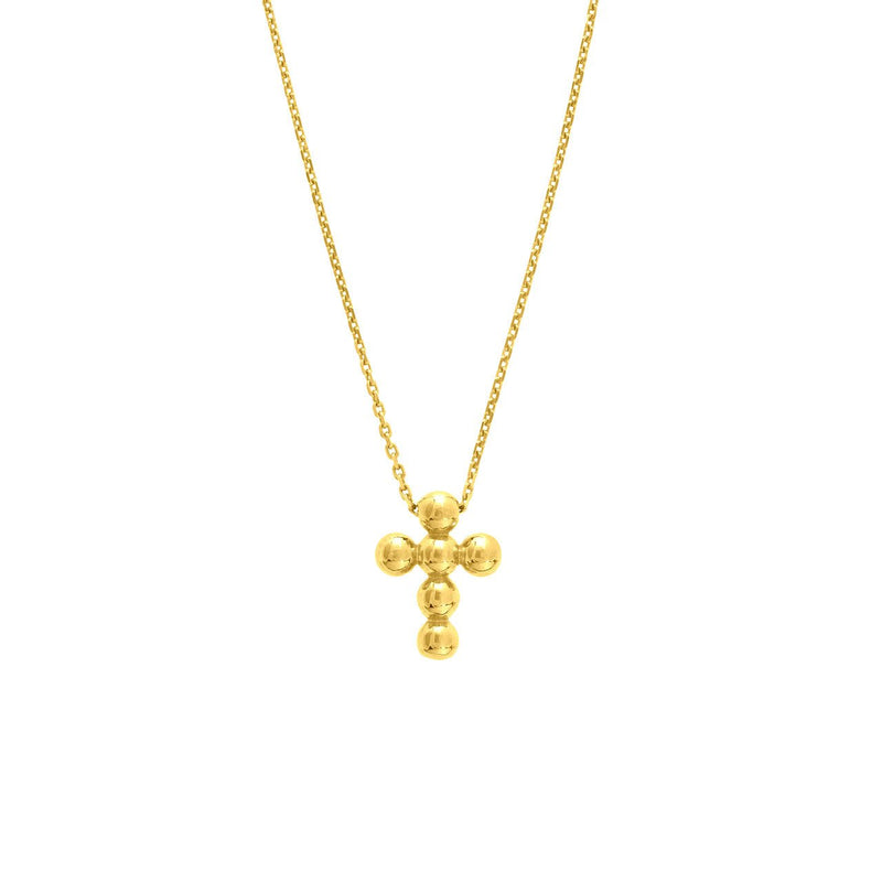 14K Gold Bead Mini Cross Pendant Necklace