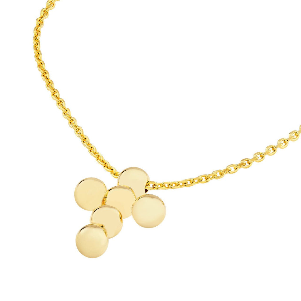 14K Gold Bead Mini Cross Pendant Necklace