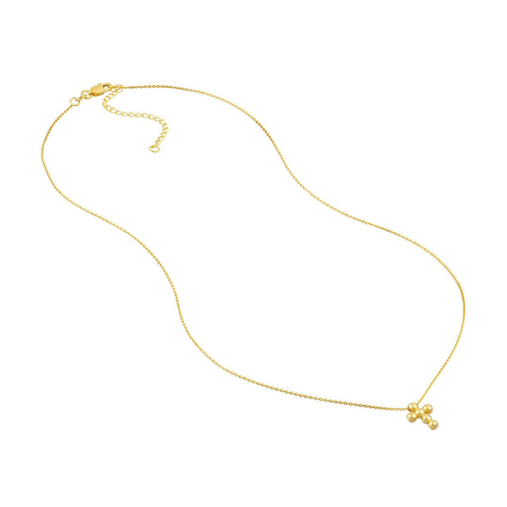 14K Gold Bead Mini Cross Pendant Necklace
