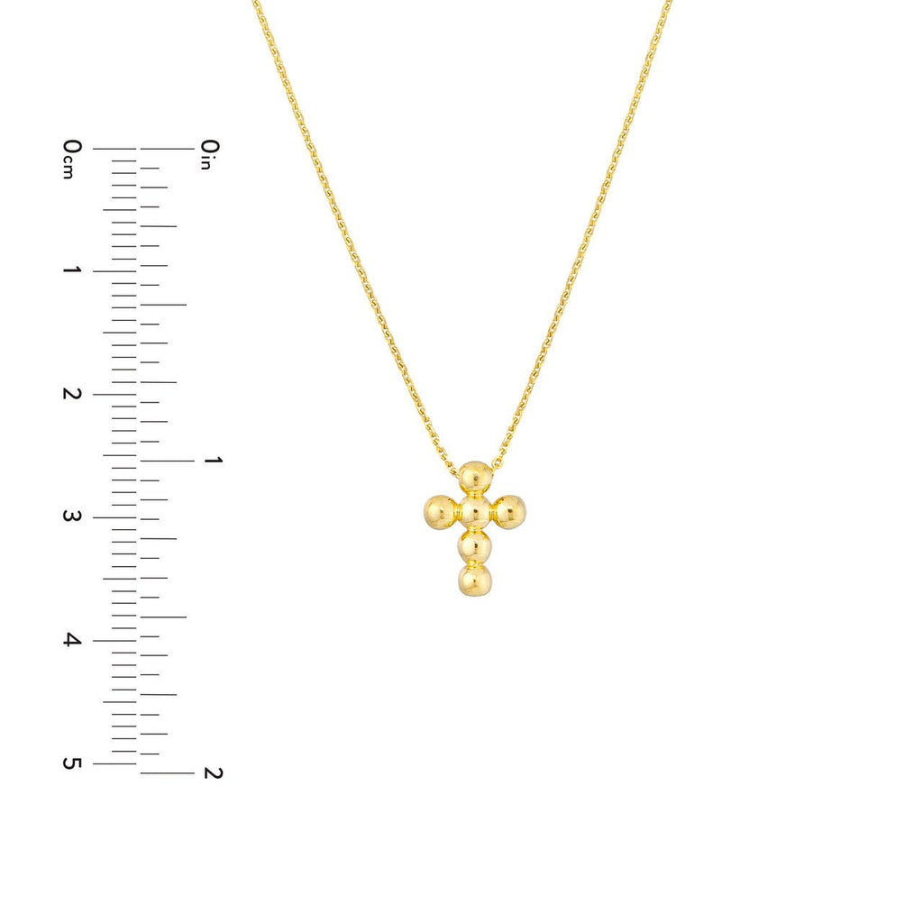 14K Gold Bead Mini Cross Pendant Necklace