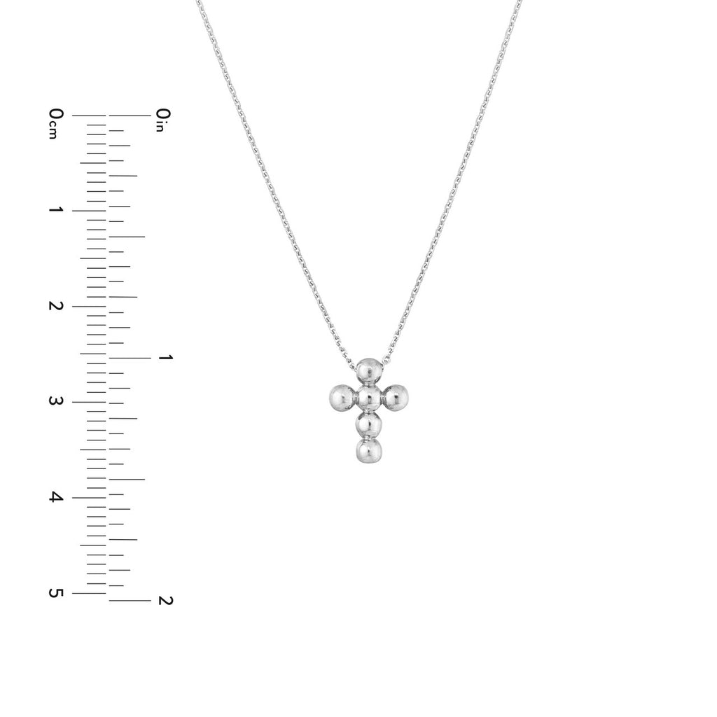 14K Gold Bead Mini Cross Pendant Necklace