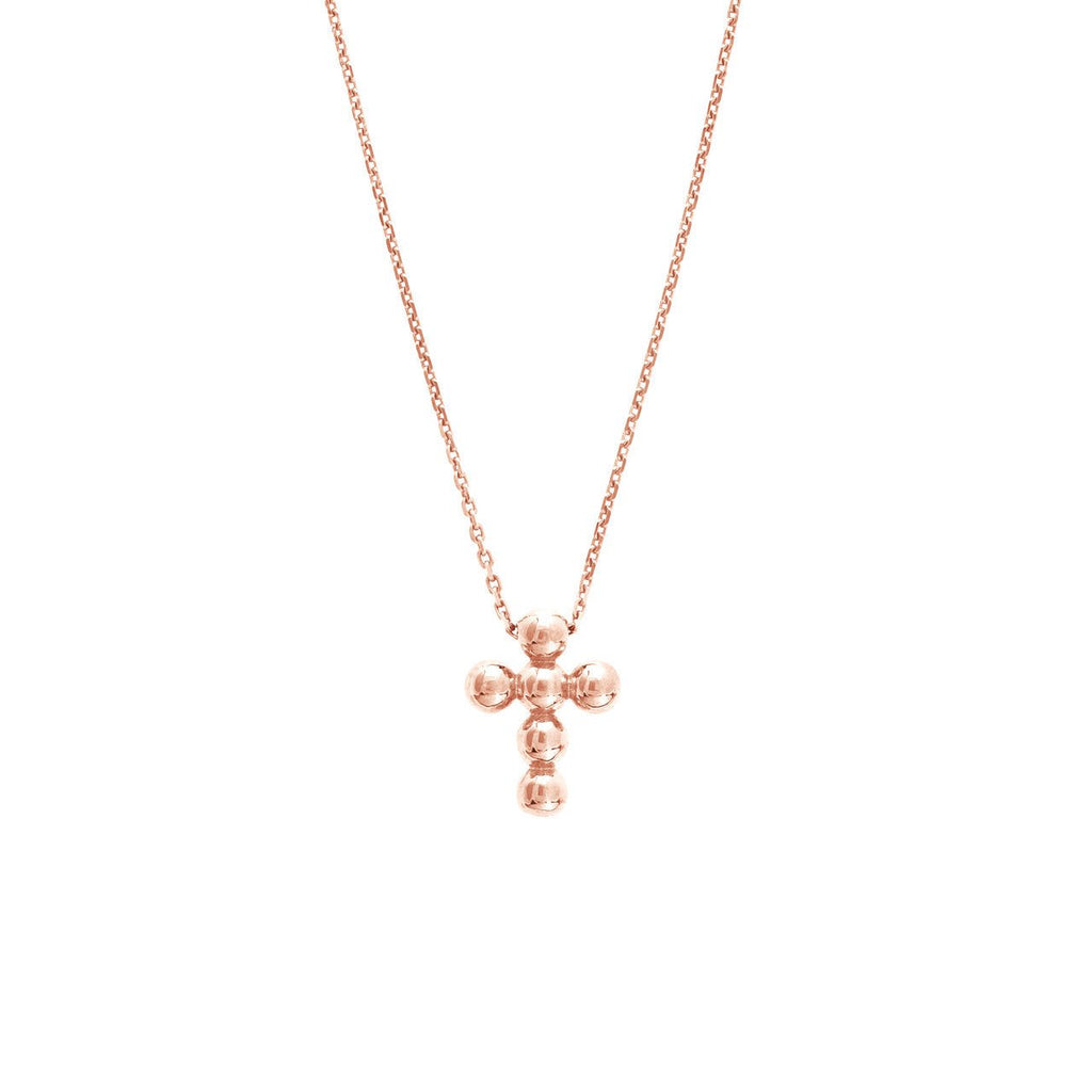 14K Gold Bead Mini Cross Pendant Necklace