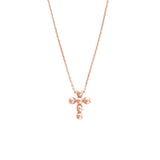 14K Gold Bead Mini Cross Pendant Necklace