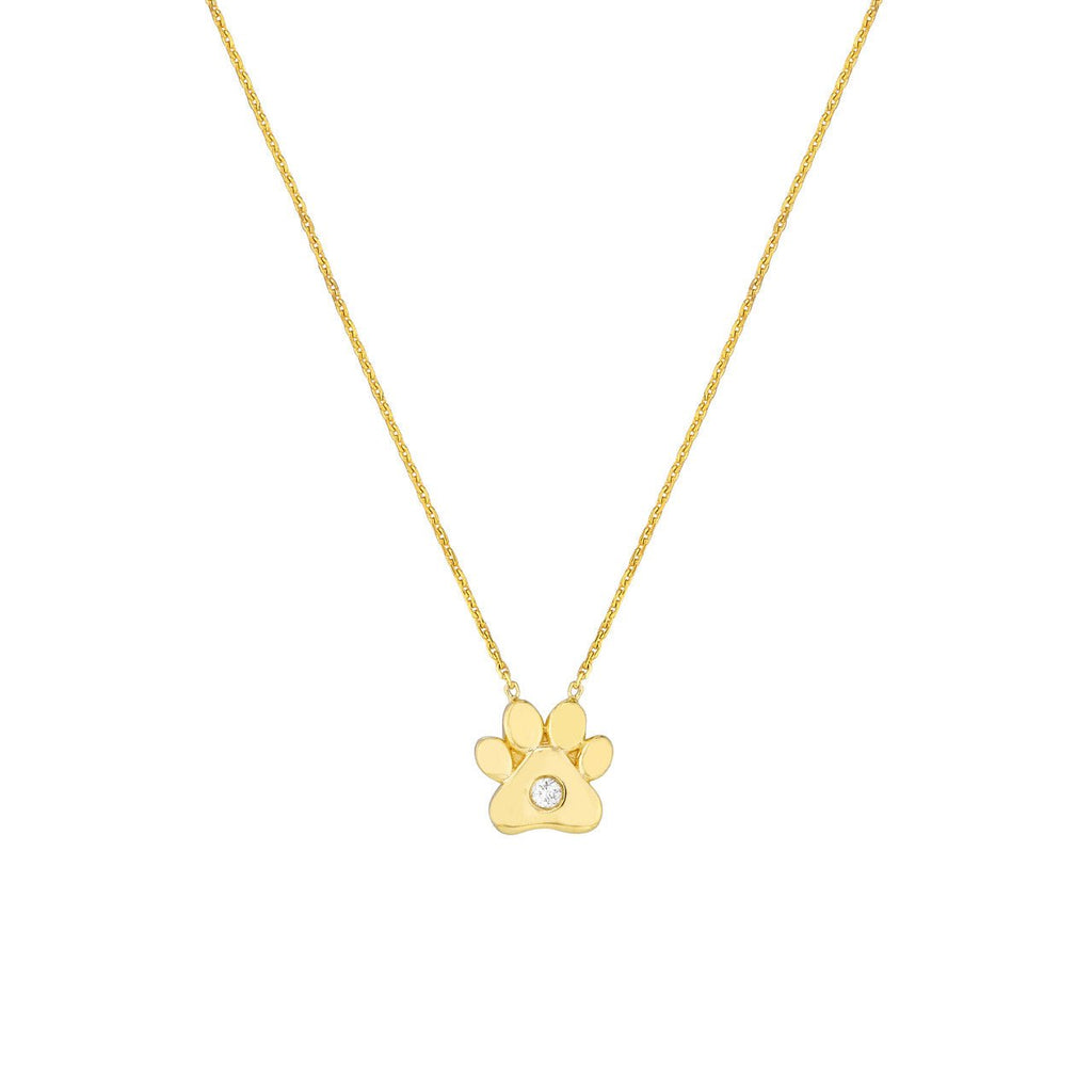14K Gold Single Diamond Paw Pendant Necklace