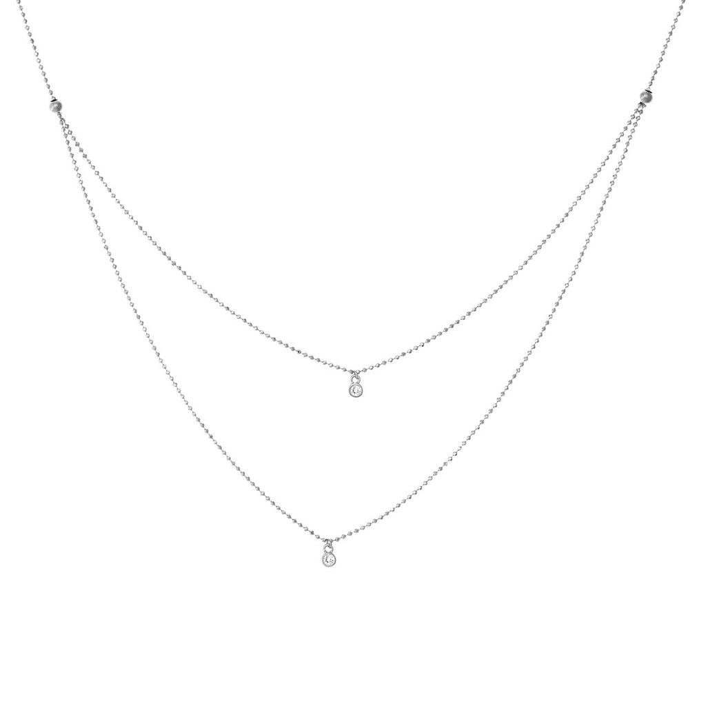 14K Gold Two Row Diamond Drop Diamond Cut Ball Necklace