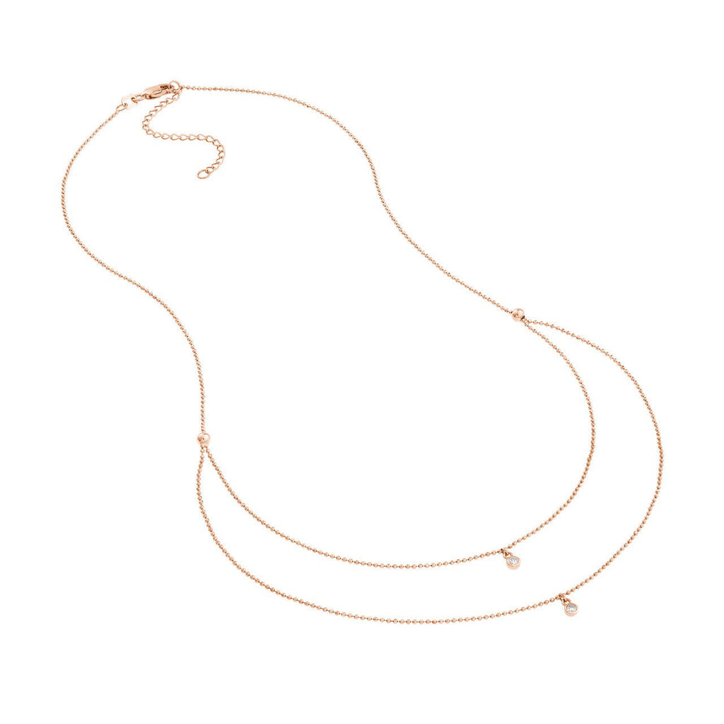 14K Gold Two Row Diamond Drop Diamond Cut Ball Necklace