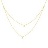 14K Gold Two Row Diamond Drop Diamond Cut Ball Necklace