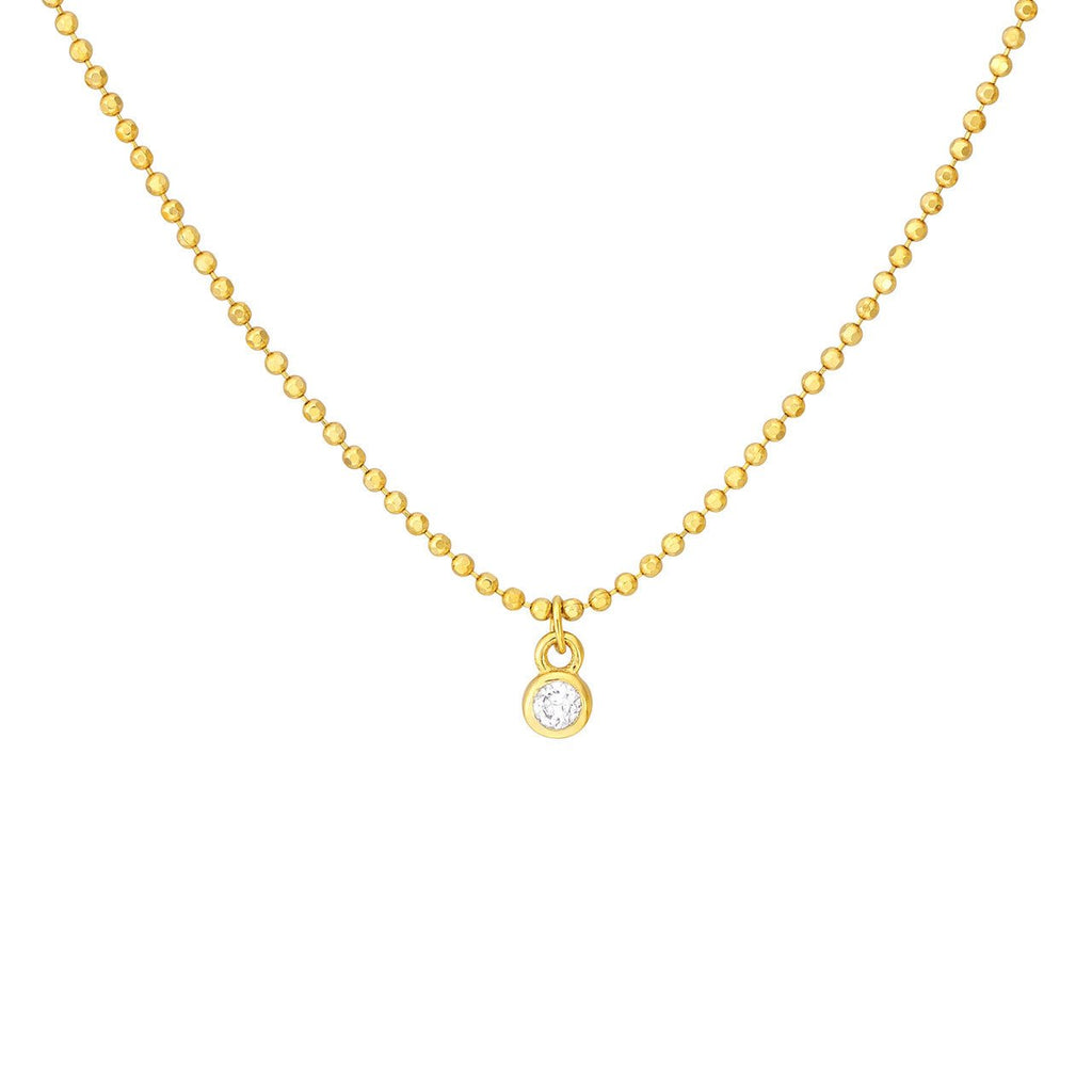 14K Gold Two Row Diamond Drop Diamond Cut Ball Necklace