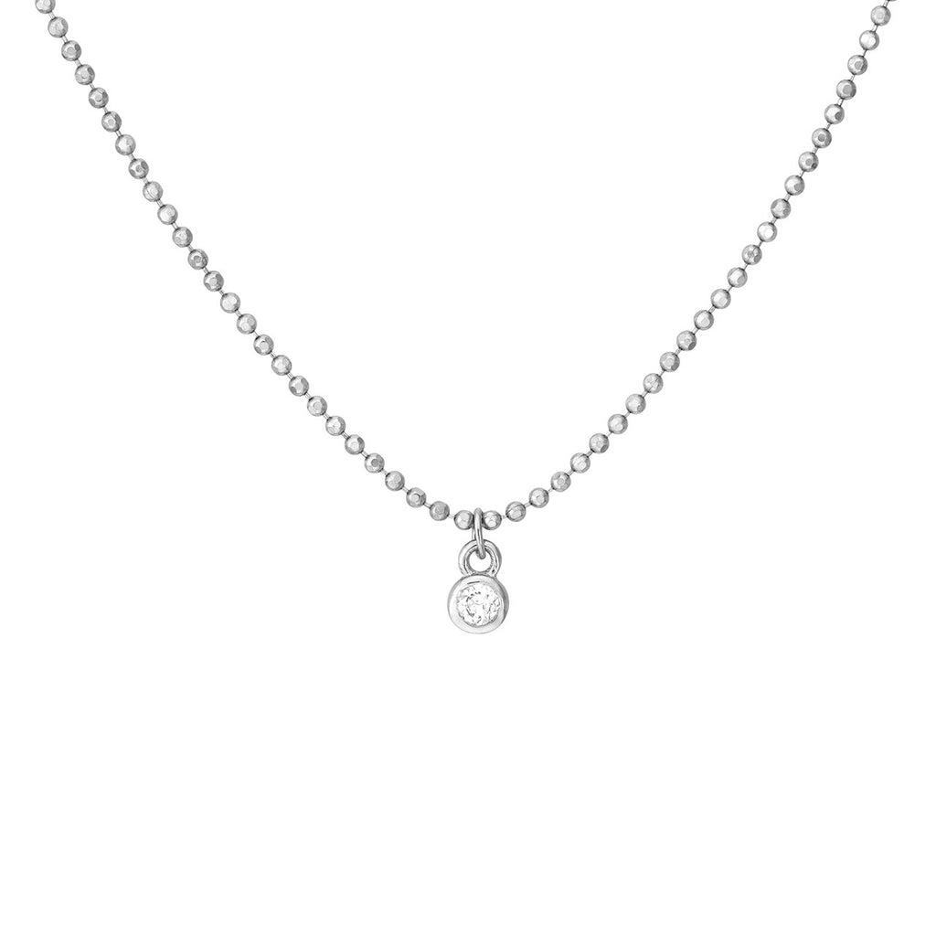 14K Gold Two Row Diamond Drop Diamond Cut Ball Necklace