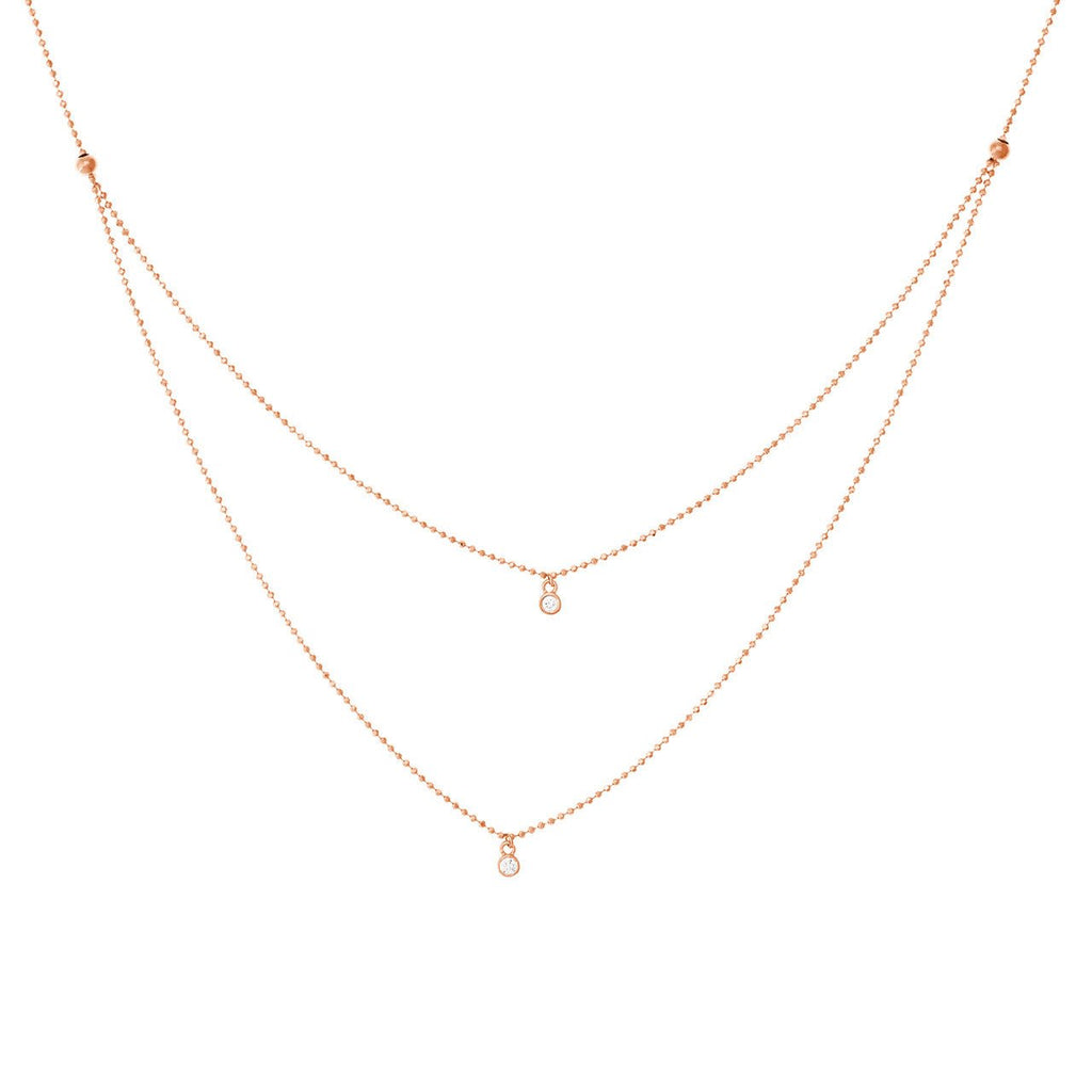 14K Gold Diamond Bezel Bead Chain Necklace