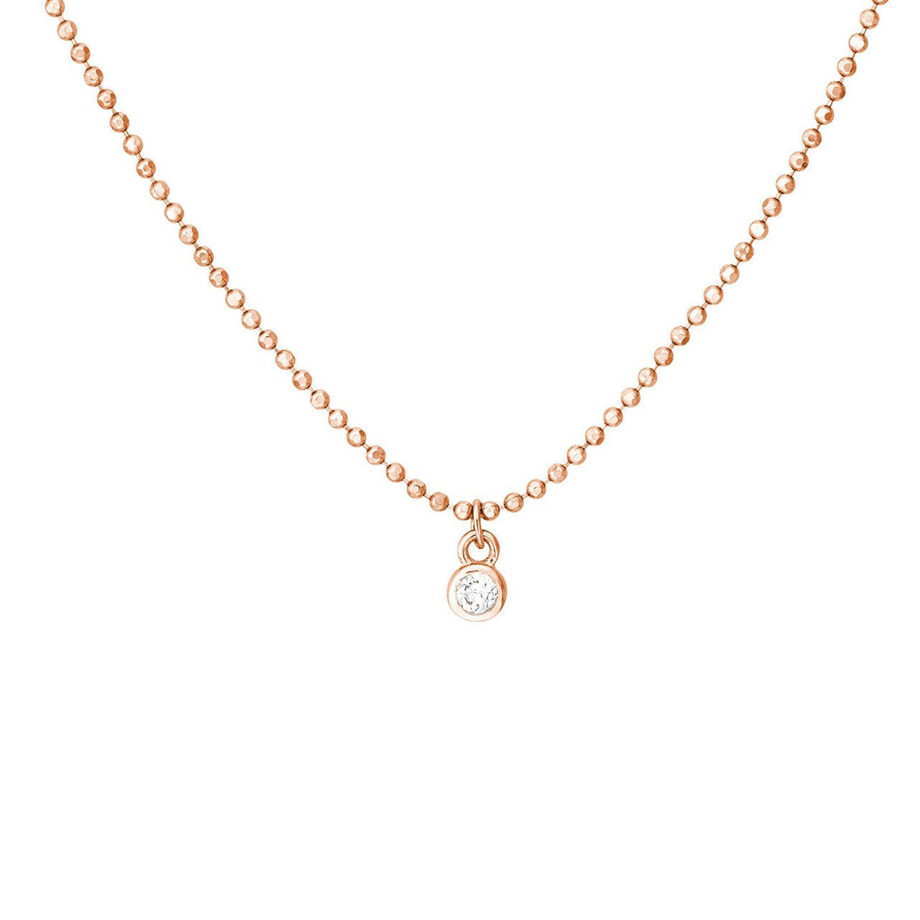 14K Gold Diamond Bezel Bead Chain Necklace