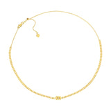 14K Gold Raised Diamond Bezel Curb Chain Choker