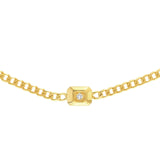 14K Gold Raised Diamond Bezel Curb Chain Choker