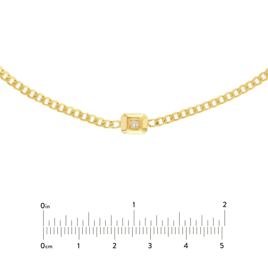 14K Gold Raised Diamond Bezel Curb Chain Choker