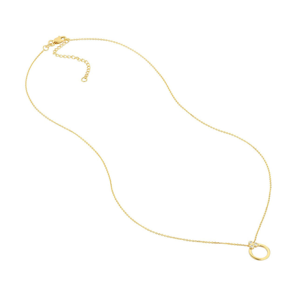 14K Gold Three Stone Diamond Halo Pendant Necklace