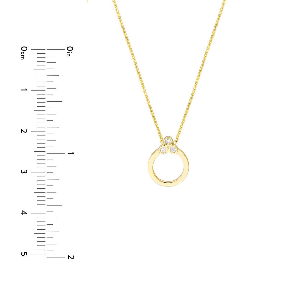14K Gold Three Stone Diamond Halo Pendant Necklace