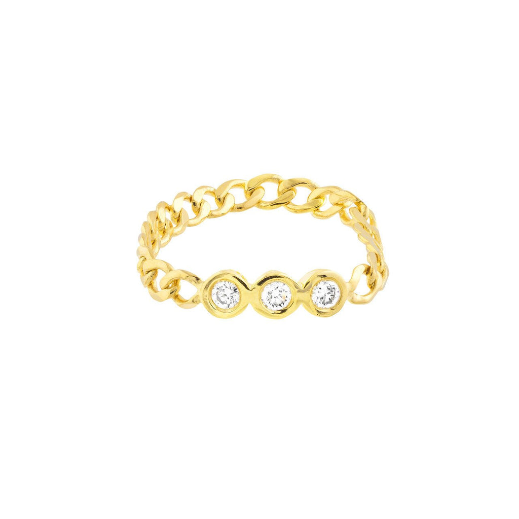 14K Gold Trio Diamond Curb Chain Ring
