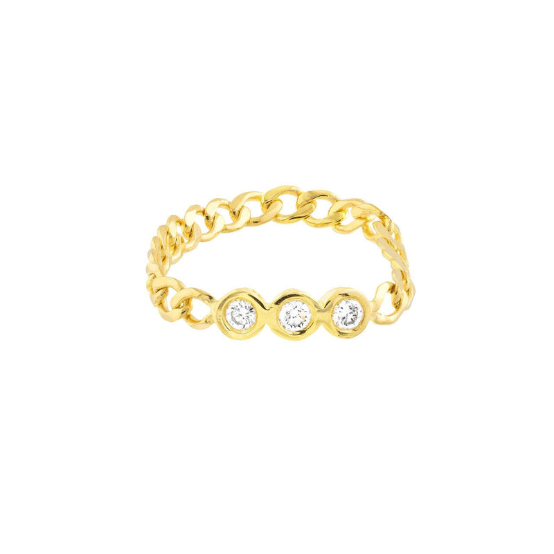 14K Gold Trio Diamond Curb Chain Ring