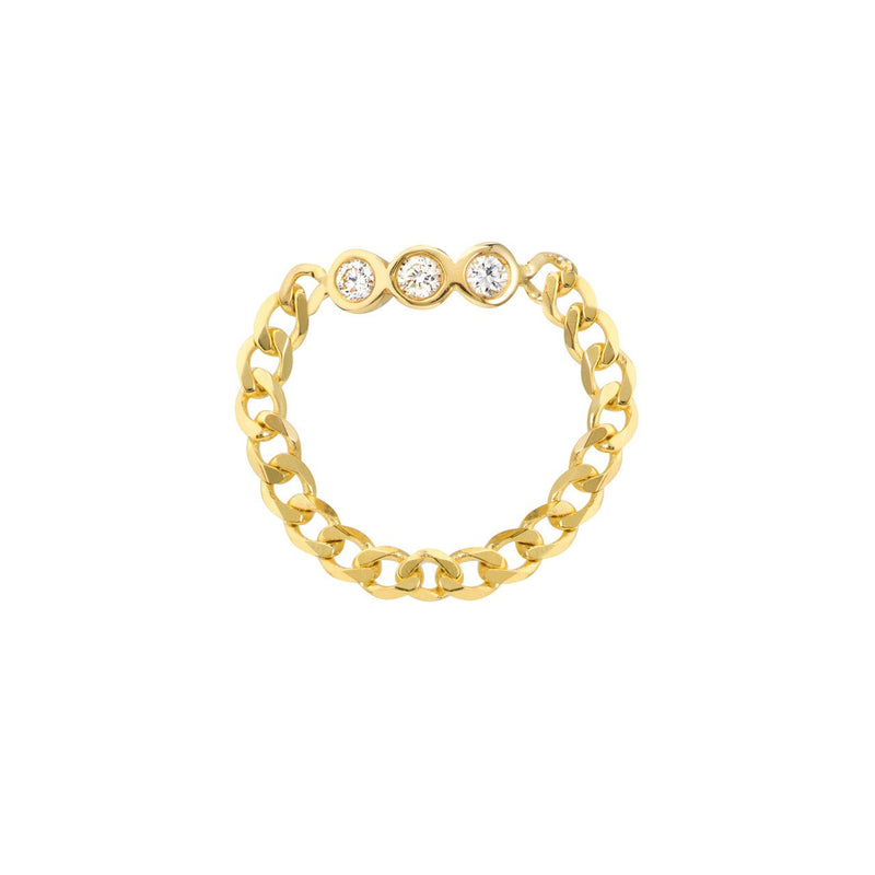 14K Gold Trio Diamond Curb Chain Ring